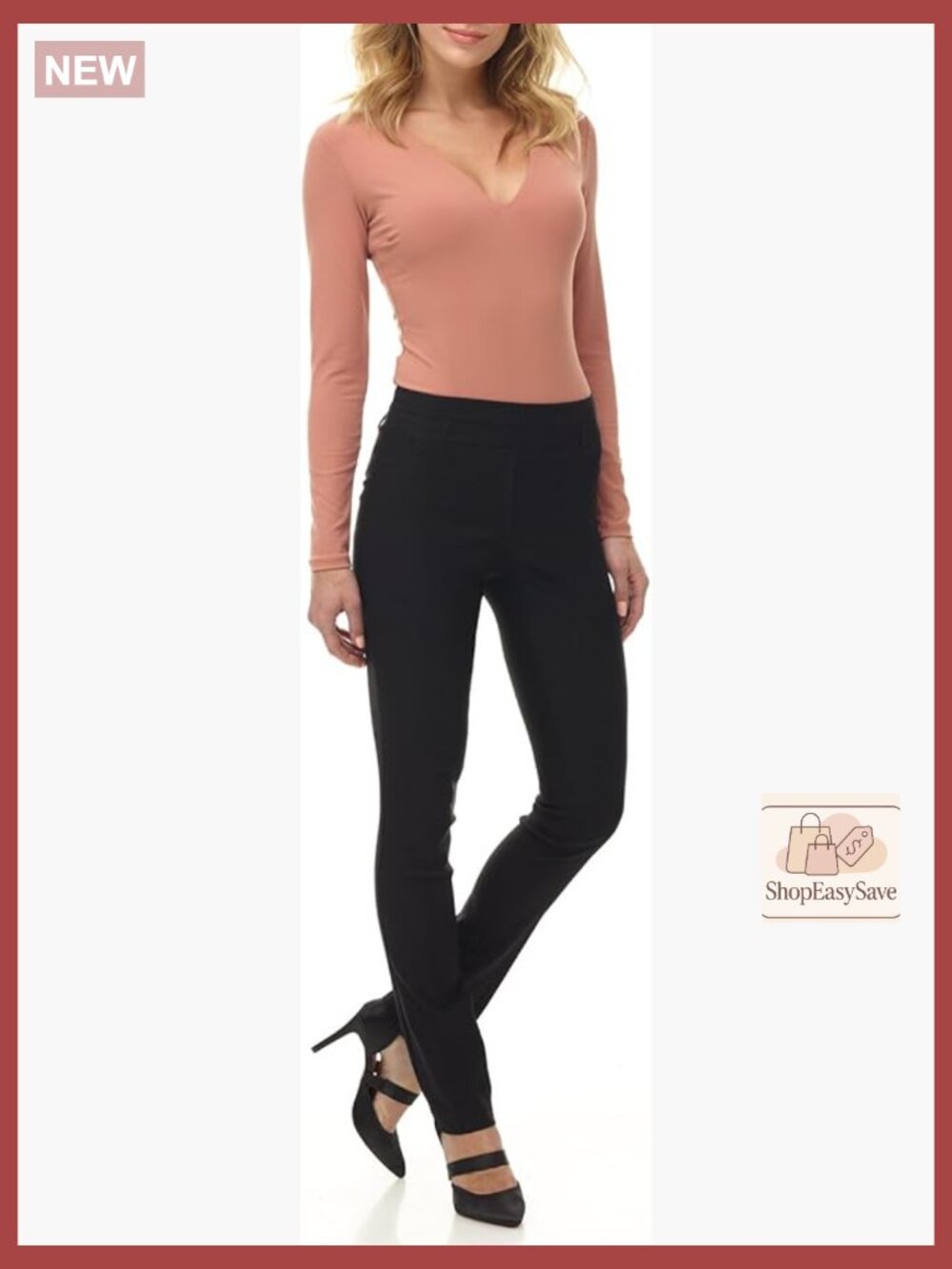 Slim Straight Pull-On Work Pants with Faux Pockets & Belt Loops